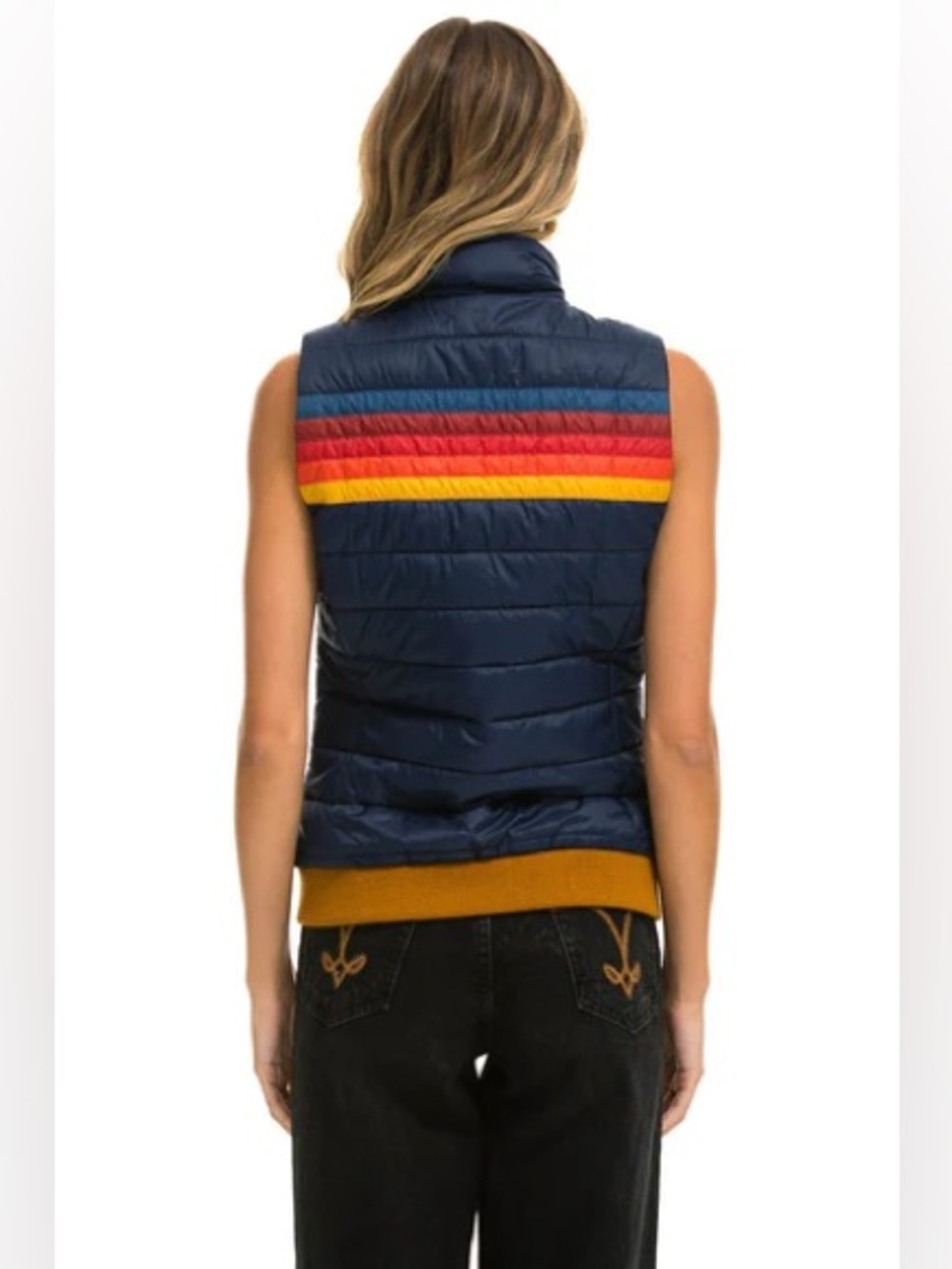Navy Puffer Vest with Rainbow Stripes - Cozy Layering - Picture 6 of 6